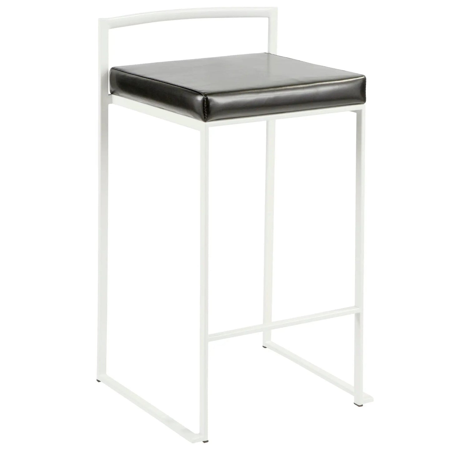 Fuji stackable counter stool with white metal frame and black leather seat Unique Piece on Tampa Home & Garden Store
