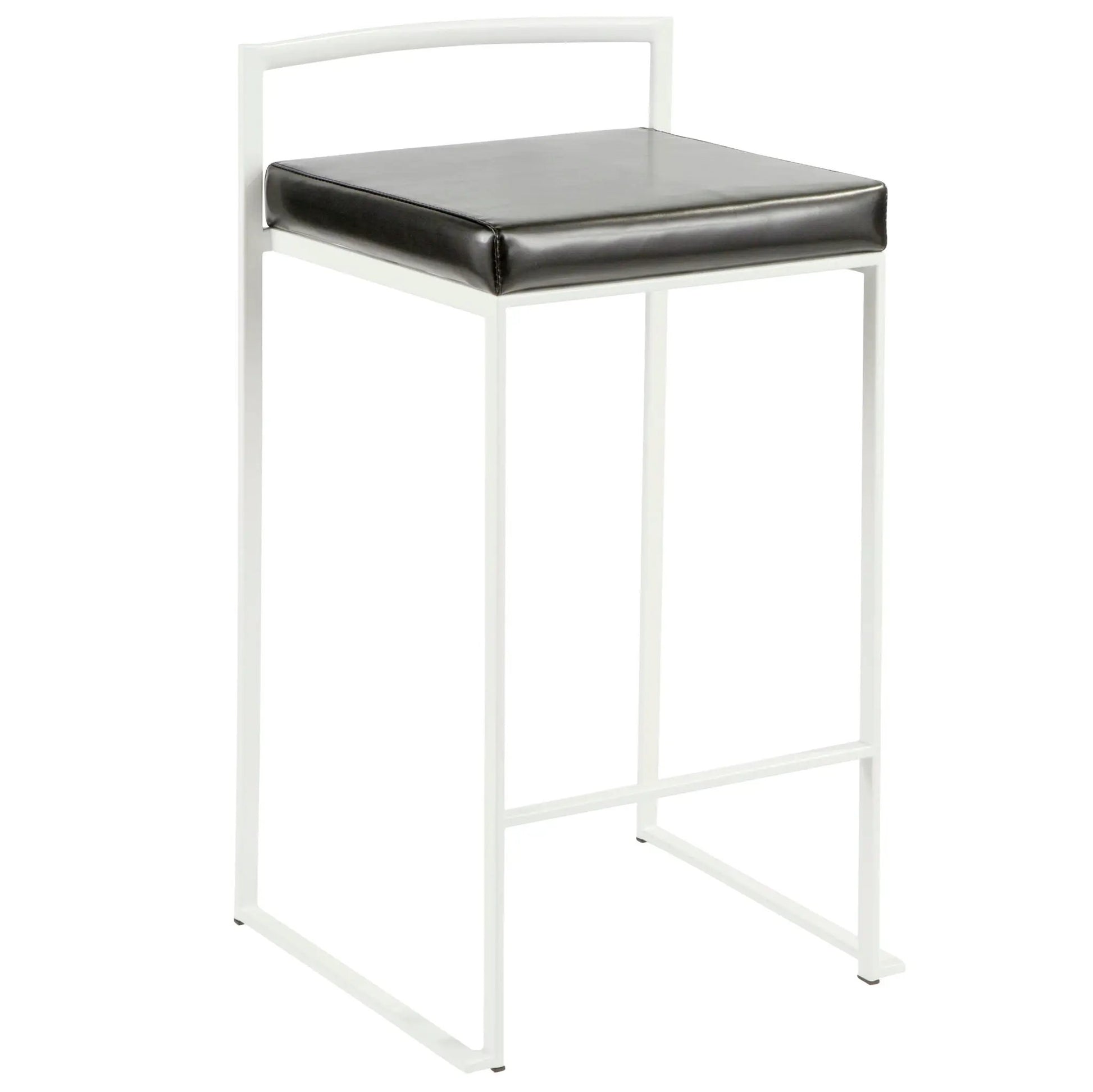 Fuji stackable counter stool with white metal frame and black leather seat Unique Piece on Tampa Home & Garden Store
