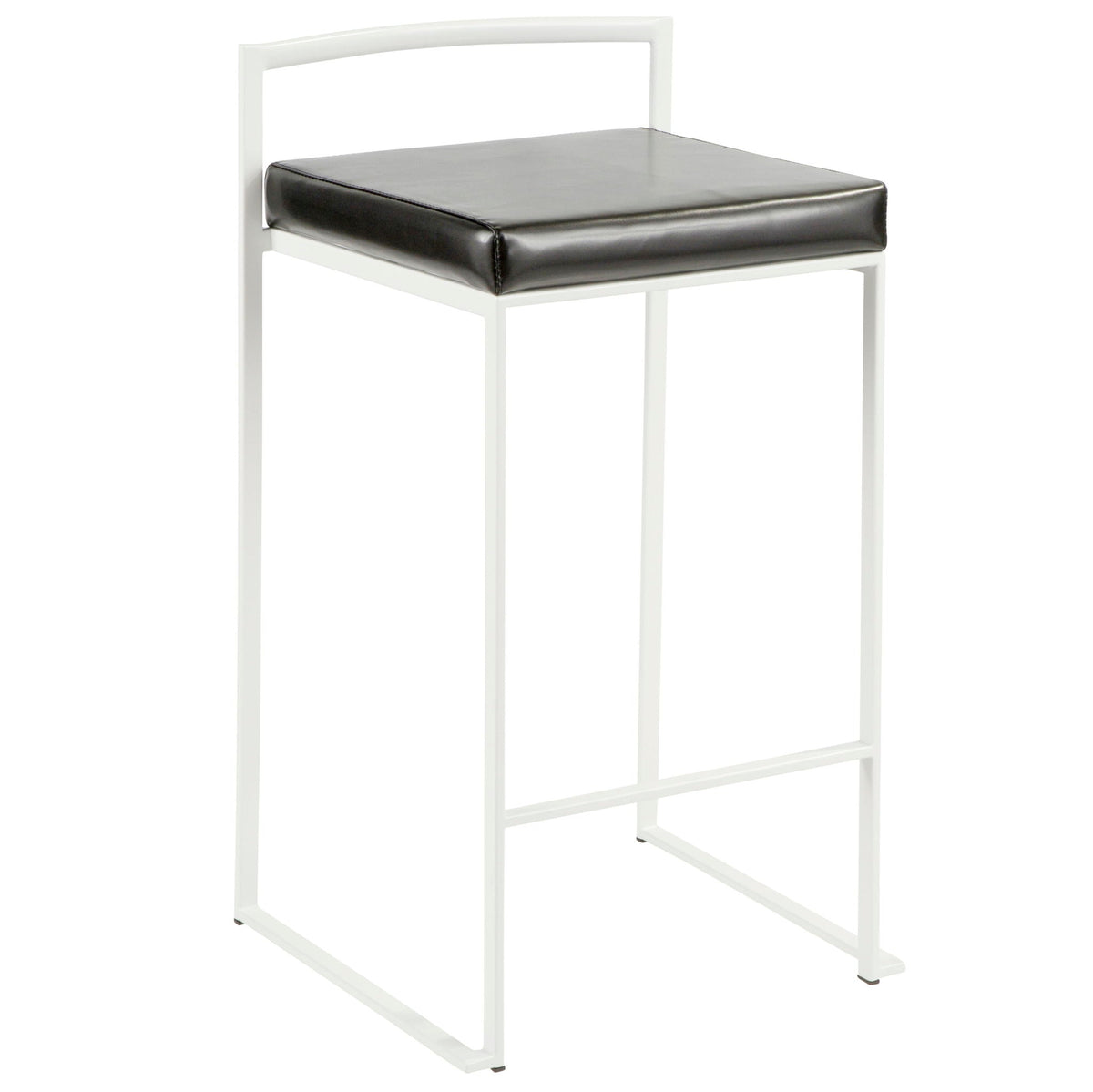 Stackable counter stool with padded black seat and white metal frame on Tampa Home & Garden Store
