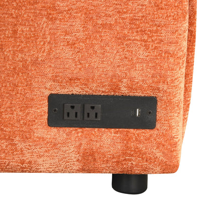 Sleeper ottoman in orange fabric by HouseOfZazla with power sockets and USB ports on a panel on Tampa Home & Garden Store