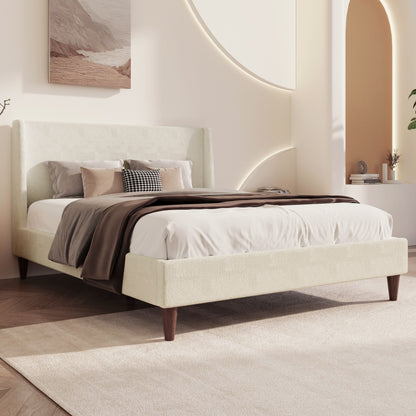 HouseOfZazla upholstered modern platform bed with beige wingback headboard and tapered legs on Tampa Home & Garden Store