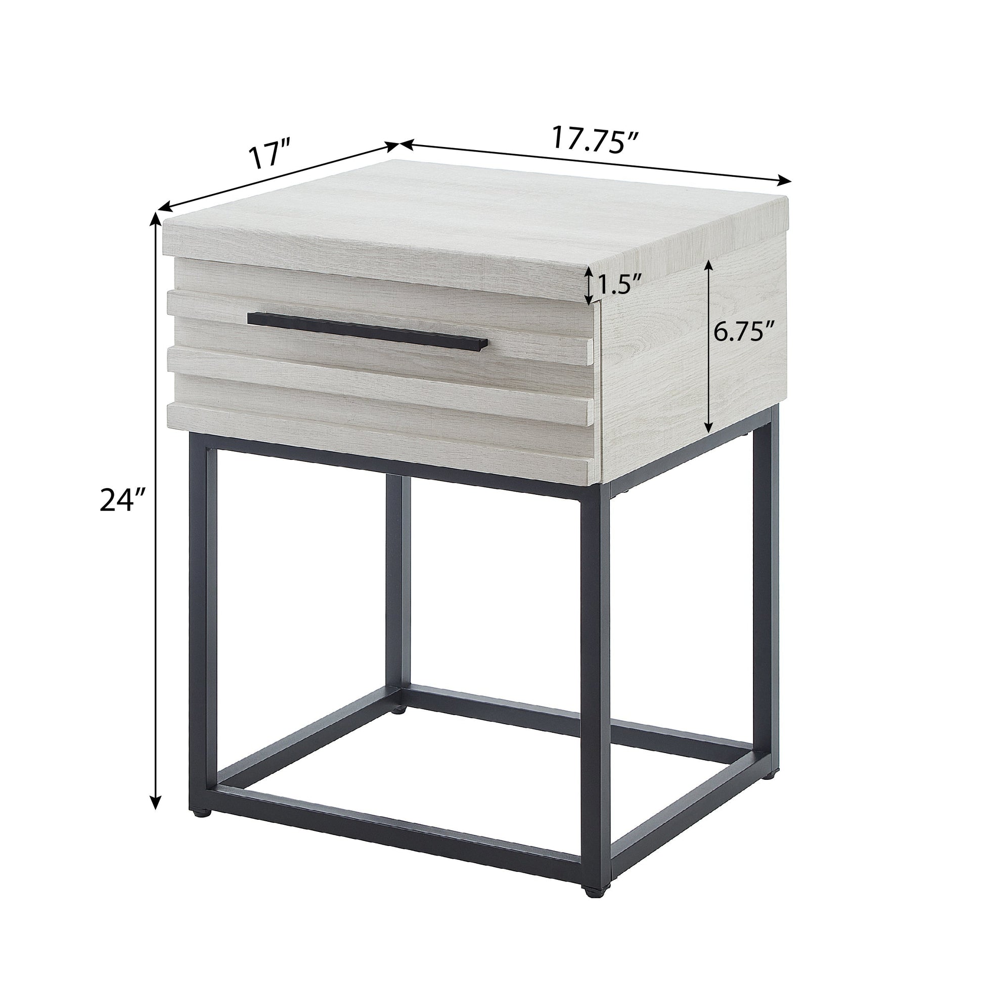 Nightstand white fabric with tufted front, black metal legs HouseOfZazla Astral on Tampa Home & Garden Store