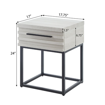 Nightstand white fabric with tufted front, black metal legs HouseOfZazla Astral on Tampa Home & Garden Store