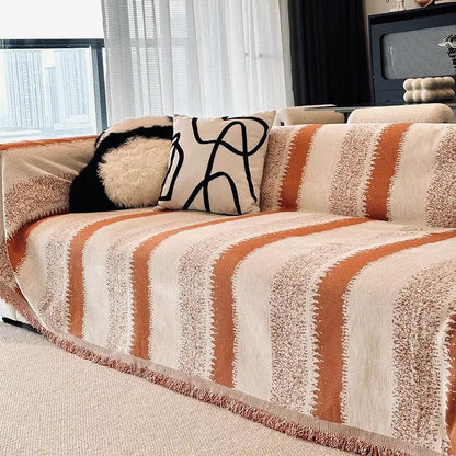 Simple Fashion Slipcover for sofa in orange-cream stripes with fringe FLIPSTYLEZLLC on Tampa Home & Garden Store