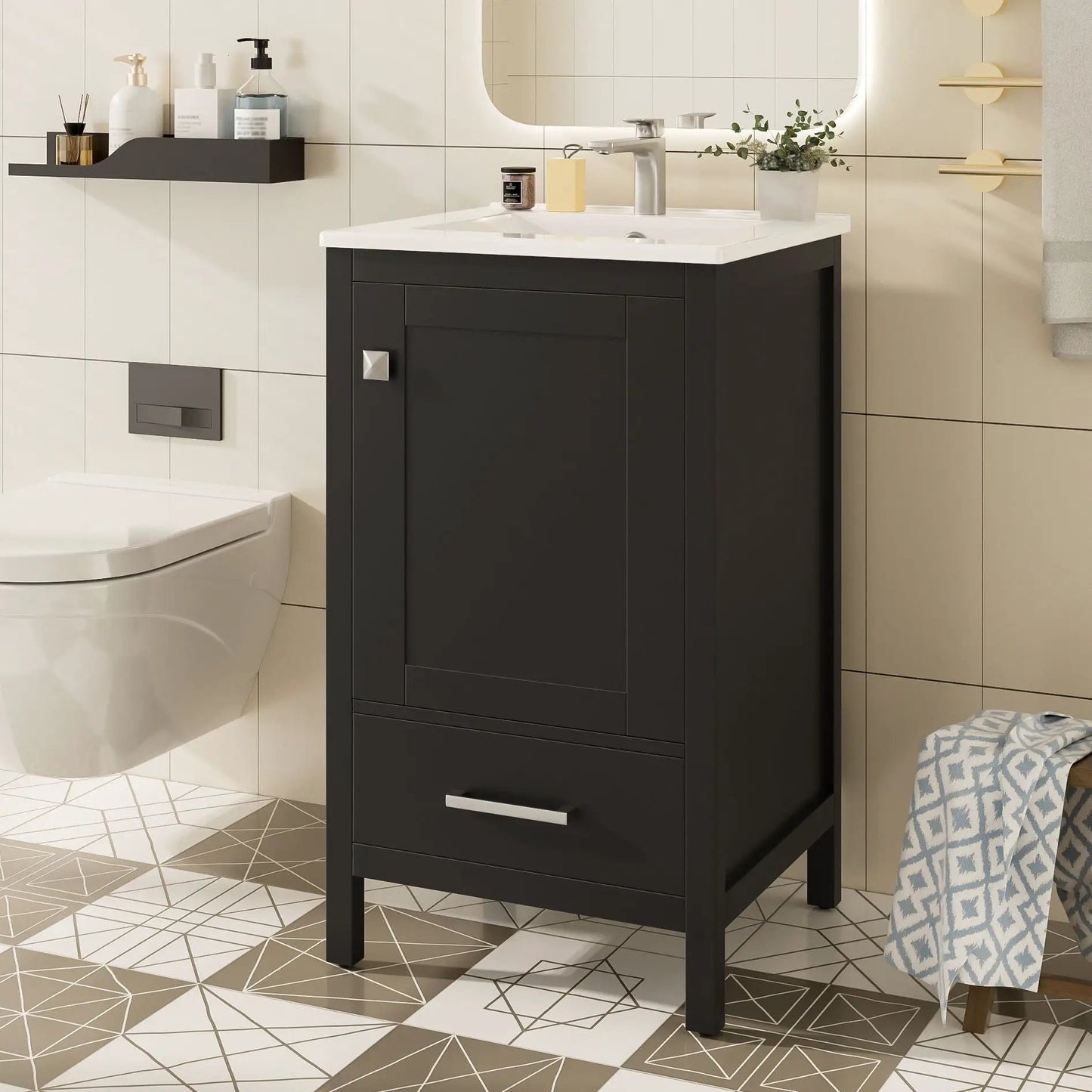 Bathroom Vanity Ceramic Sink and Divider Drawer