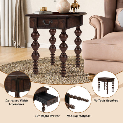 Solid Wood End Table with Drawer in espresso finish, ornate turned legs, HouseOfZazla on Tampa Home & Garden Store