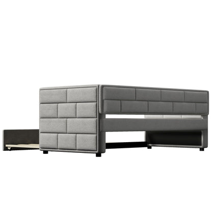 Upholstered twin daybed with trundle in gray fabric, padded back and sides, HouseOfZazla on Tampa Home & Garden Store