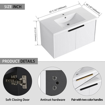 Modern Wall Mounted Vanity With Resin Double Sink