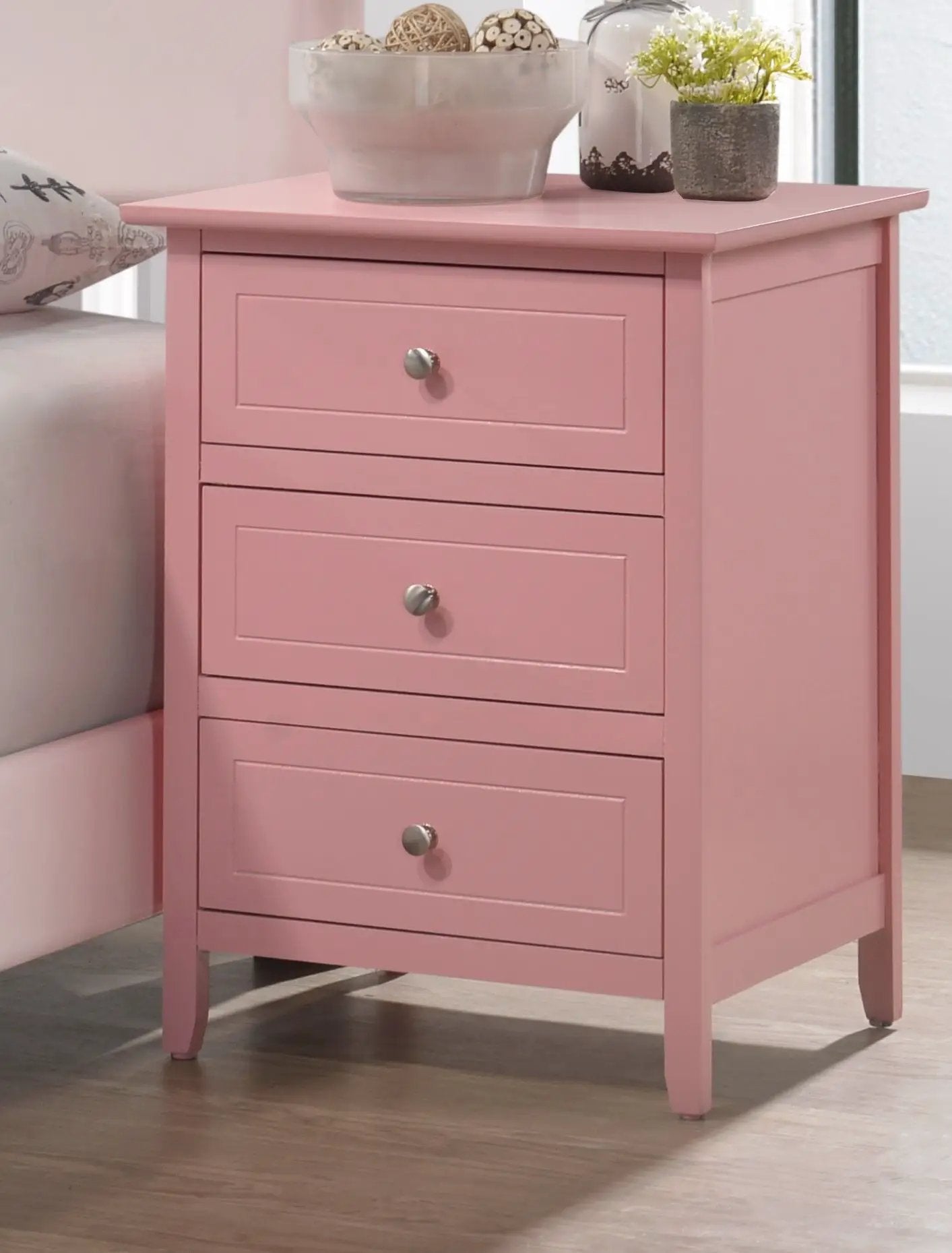 Dove Tailed Drawers 3 Drawer Nightstand pink finish by Unique Piece Furniture accent nightstand on Tampa Home & Garden Store