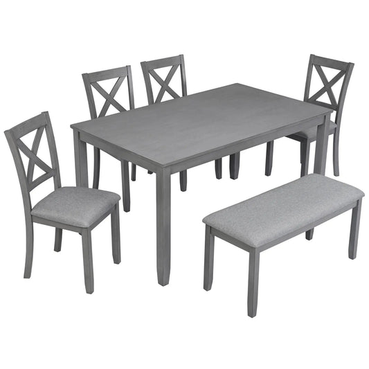 6-piece kitchen dining set with gray wood table and crossback chairs Unique Piece Furniture on Tampa Home & Garden Store