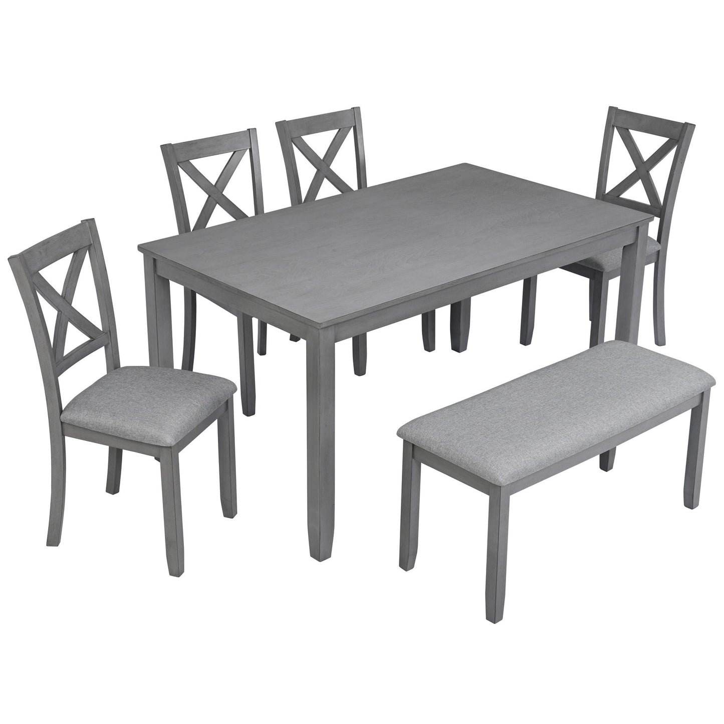 Six Piece Dining Set With A Bench And Four Chairs