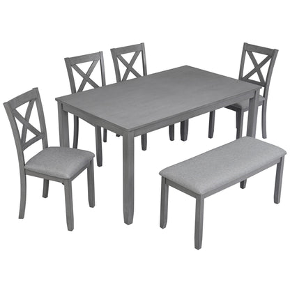 Six Piece Dining Set With A Bench And Four Chairs