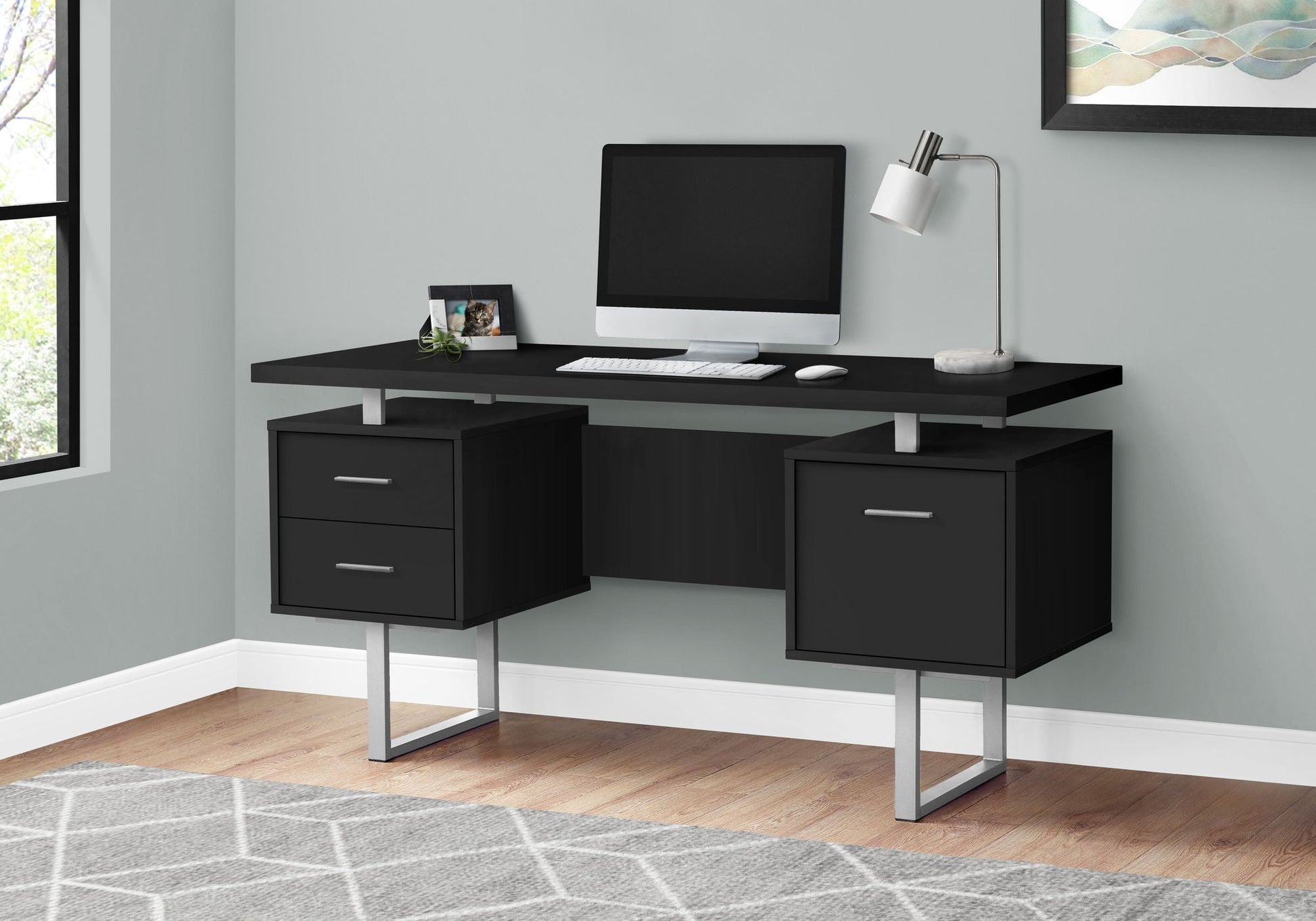 HouseOfZazla black computer desk with storage drawers and metal legs on Tampa Home & Garden Store