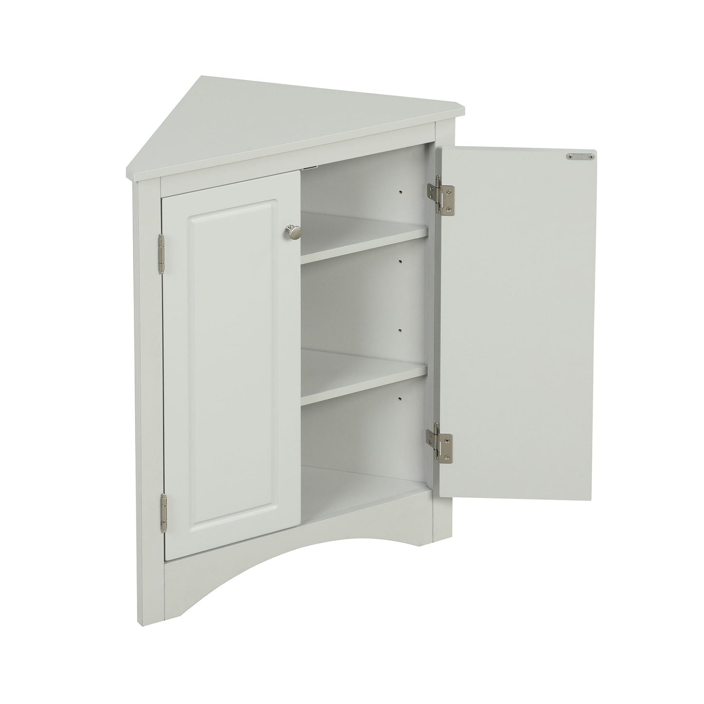 White triangle-top bathroom storage cabinet with adjustable shelves, freestanding linen cabinet on Tampa Home & Garden Store