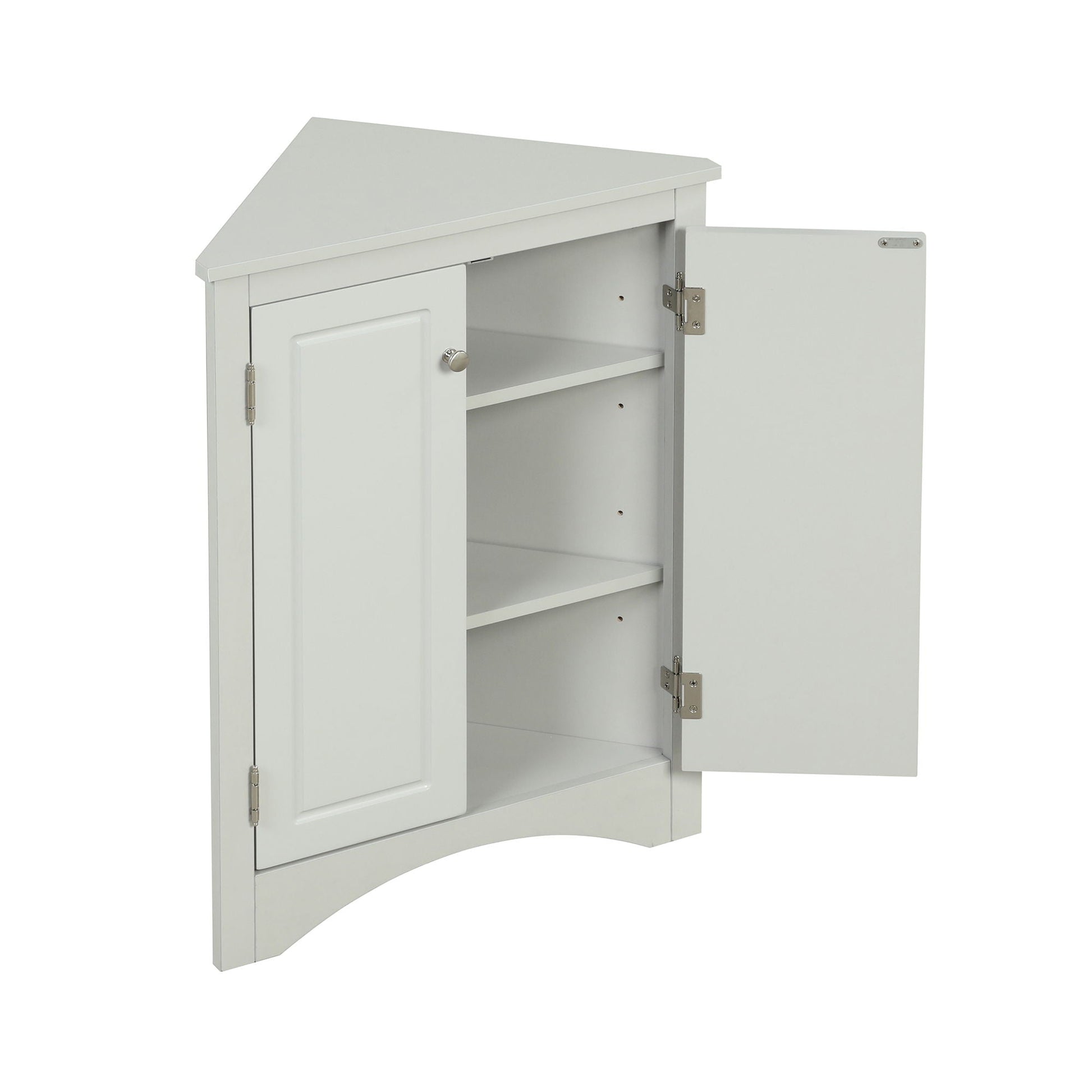 White triangle-top bathroom storage cabinet with adjustable shelves, freestanding linen cabinet on Tampa Home & Garden Store