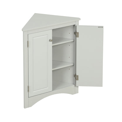 White triangle-top bathroom storage cabinet with adjustable shelves, freestanding linen cabinet on Tampa Home & Garden Store