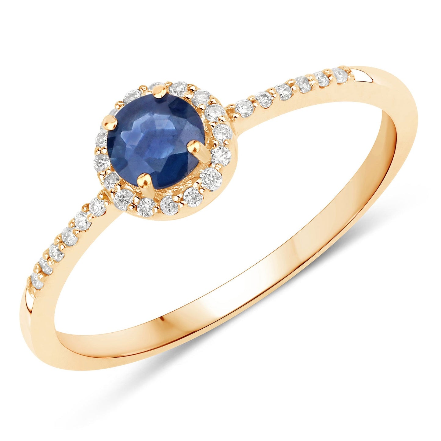 Blue sapphire halo ring with 0.38ct center and pavé diamonds, 14K yellow gold band, Bids.com on Tampa Home & Garden Store