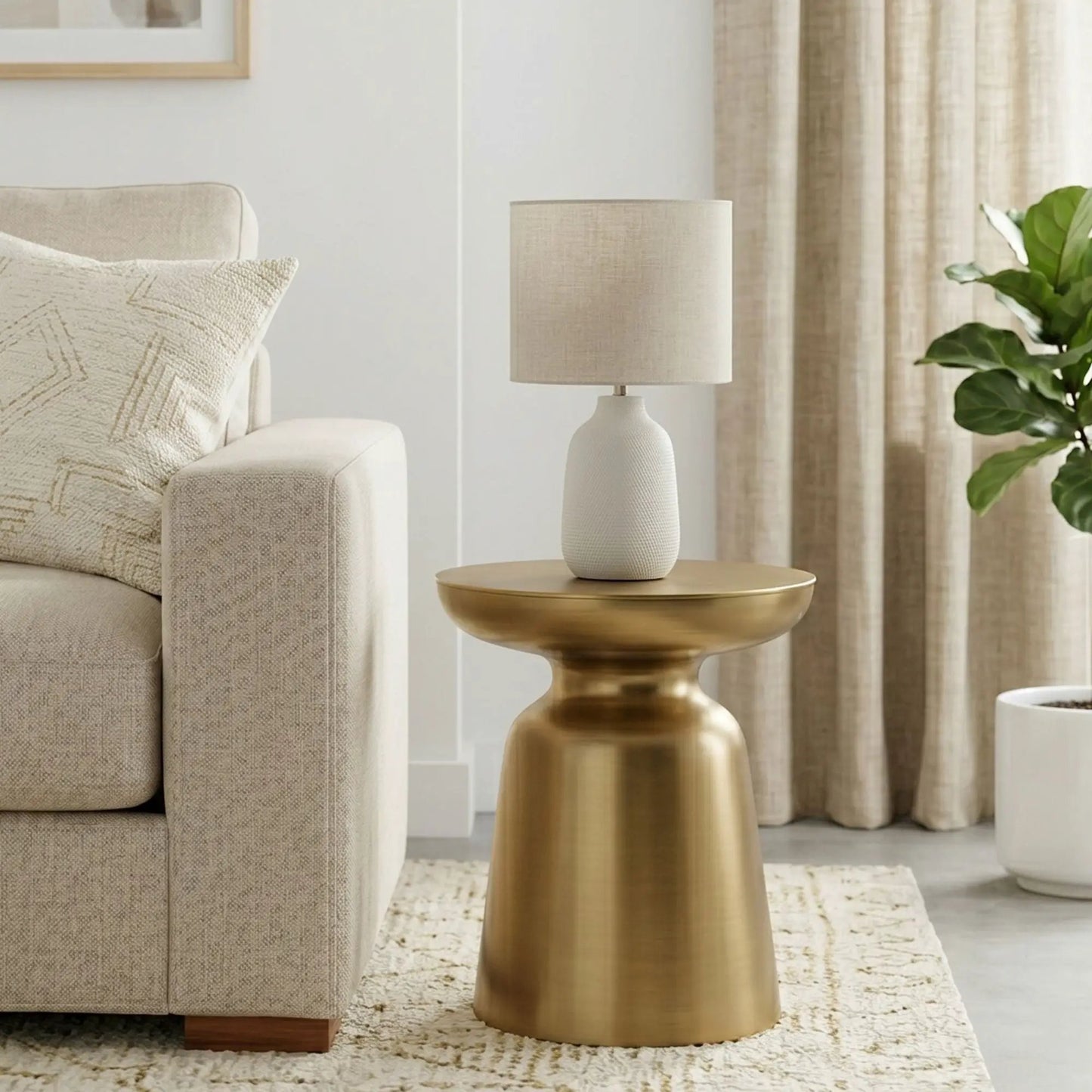 Toby Handcrafted Metal Accent Table with brass finish pedestal base on Tampa Home & Garden Store