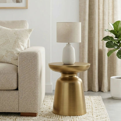 Toby Handcrafted Metal Accent Table with brass finish pedestal base on Tampa Home & Garden Store