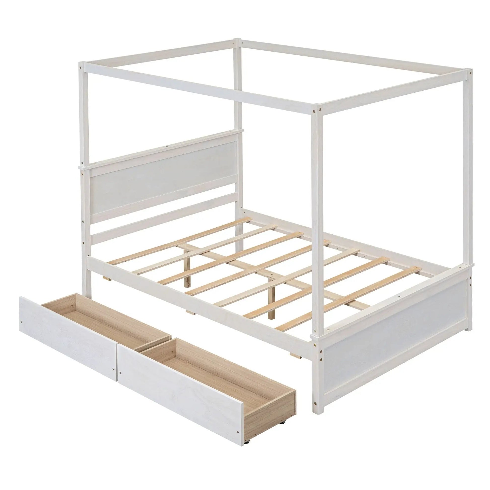 Canopy Platform Bed With Drawers, white wood frame with slatted base by Unique Piece Furniture on Tampa Home & Garden Store