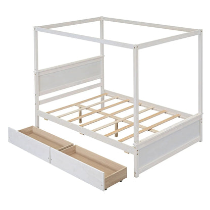 Canopy Platform Bed With Drawers, white wood frame with slatted base by Unique Piece Furniture on Tampa Home & Garden Store