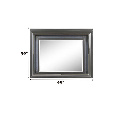 HouseOfZazla Sawyer Metallic Mirror with LED Lighting dark gray frame 49x39 in on Tampa Home & Garden Store