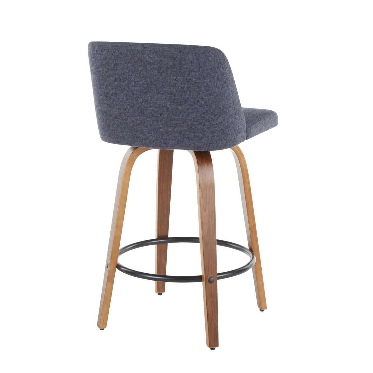 Toriano mid-century modern counter stool blue-gray fabric with wood legs and metal foot ring on Tampa Home & Garden Store