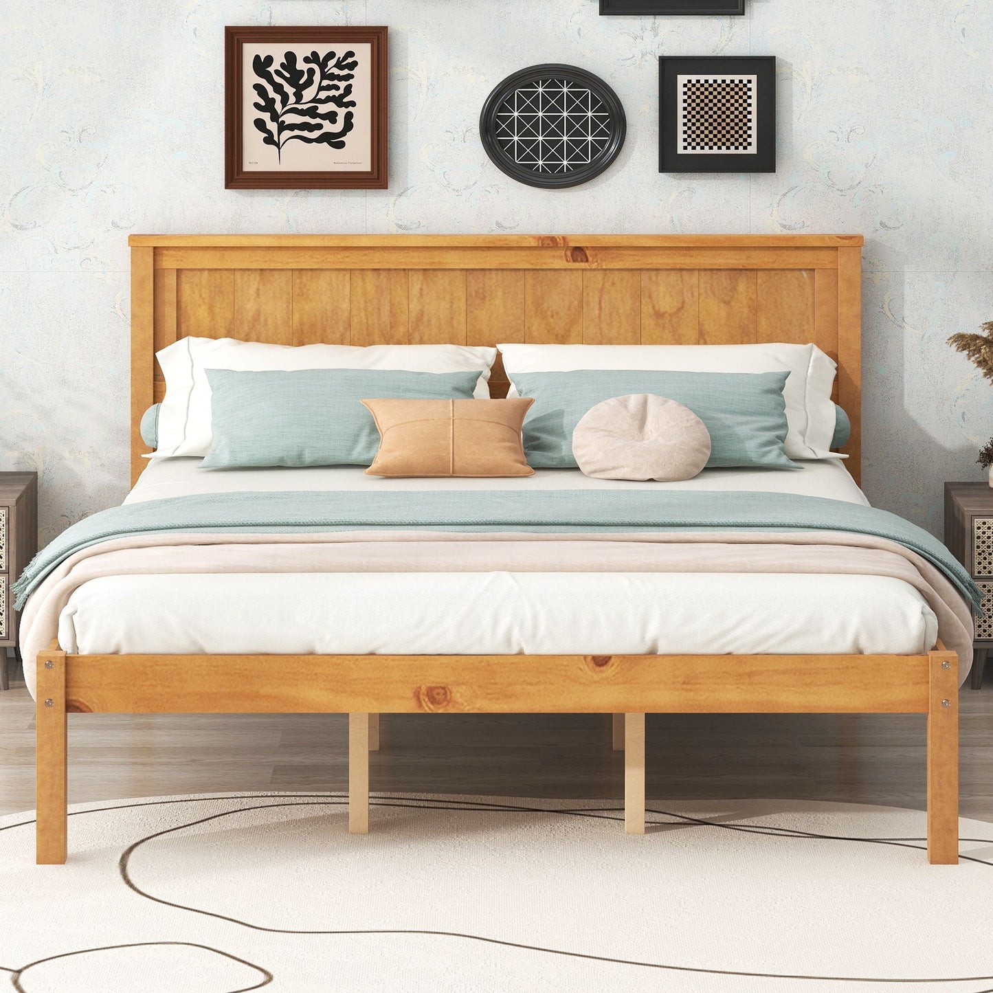 Strong Espresso Wood Platform Bed and Headboard
