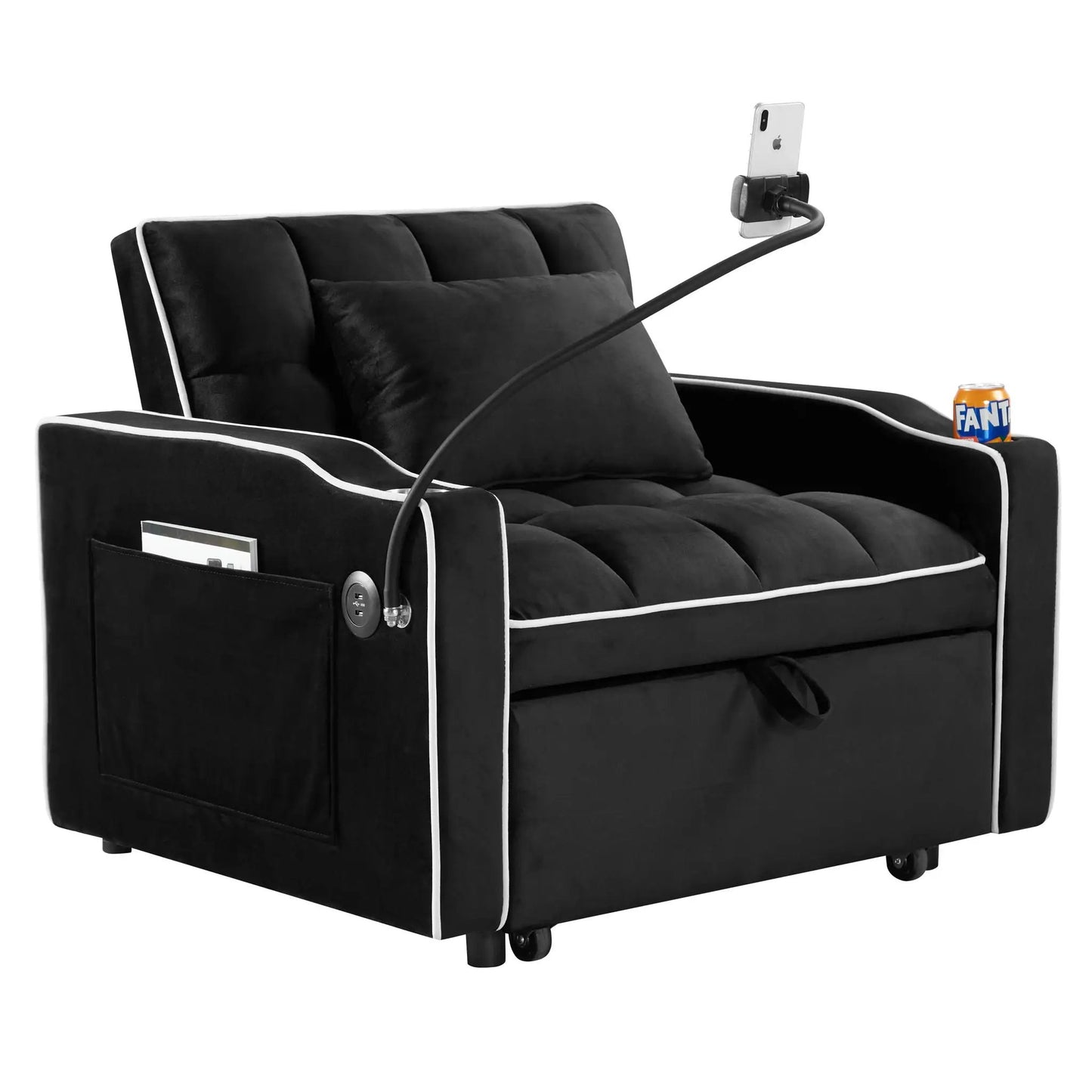 3-in-1 convertible sleeper chair sofa bed in black with white piping Unique Piece Furniture on Tampa Home & Garden Store