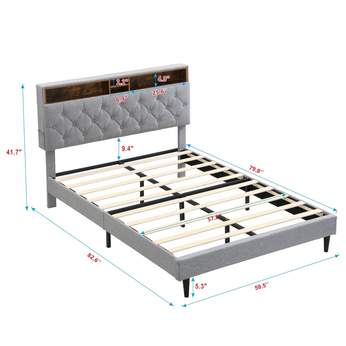 Modern Upholstered Bed Frame and Usb Ports