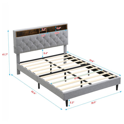 Modern Upholstered Bed Frame and Usb Ports