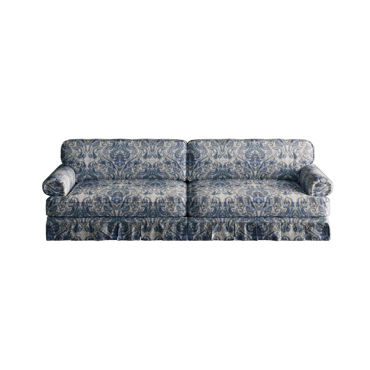 Comfortable Cloud Sofa with Rolled Arms and Skirt, patterned upholstery, 3-seat stationary sofa on Tampa Home & Garden Store