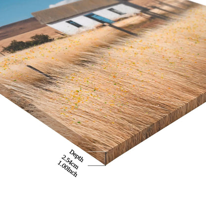 Canvas Art House Barn Picture Wall Art in Blue with white barn and blue door on sandy beach on Tampa Home & Garden Store