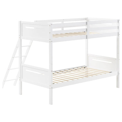 White bunk bed with built-in ladder, angled access step and guardrails by HouseOfZazla on Tampa Home & Garden Store