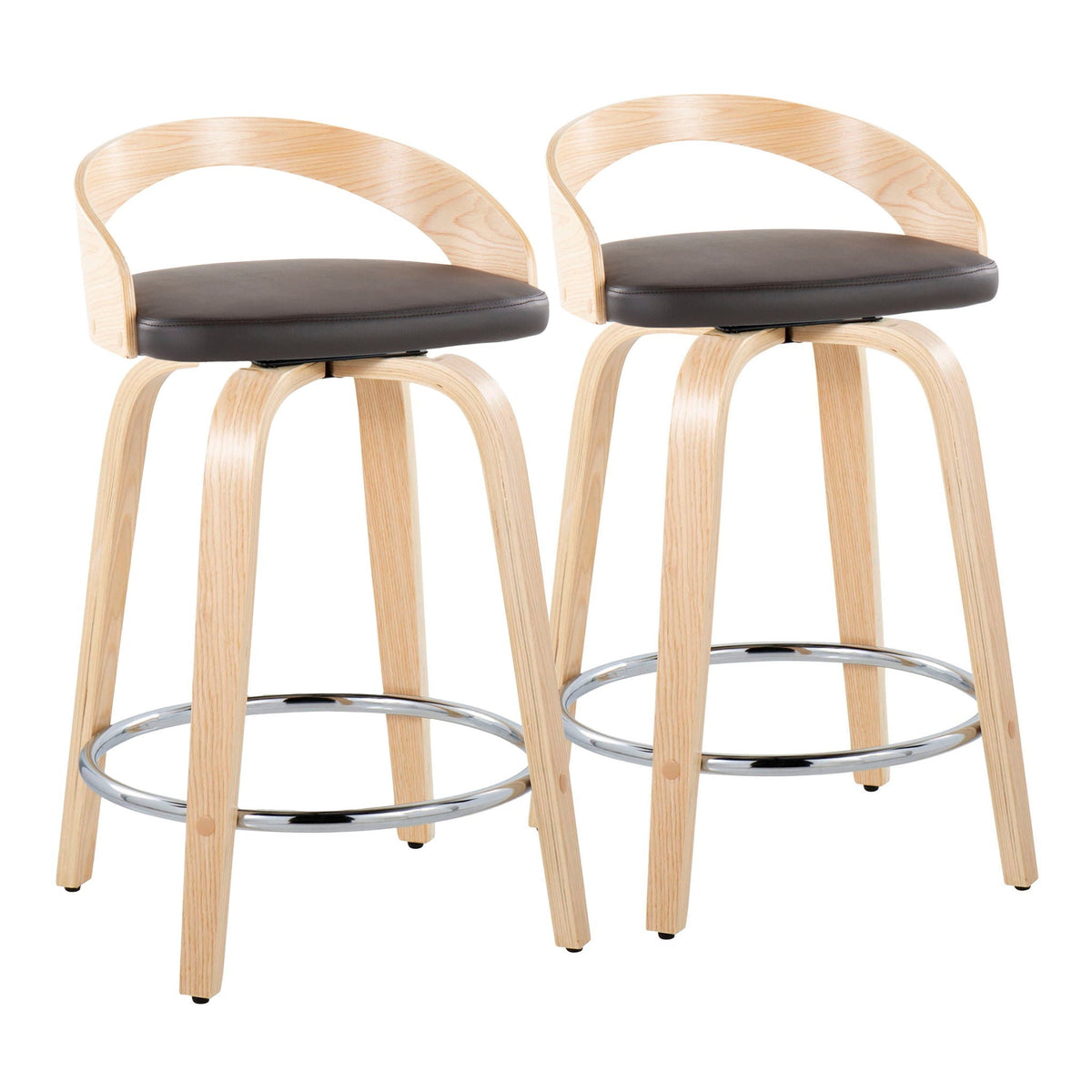 Contemporary fixed-height counter stool set, 2 wood-framed stools with black seats on Tampa Home & Garden Store