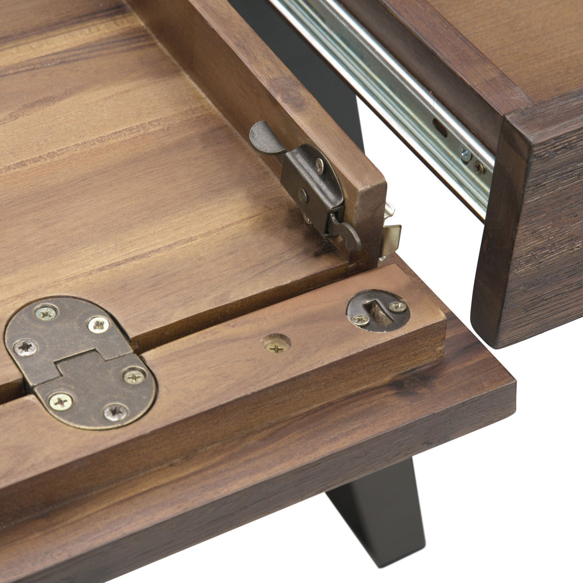 Handcrafted Acacia Desk And Drawer Storage writing desk with woodgrain and metal hardware on Tampa Home & Garden Store
