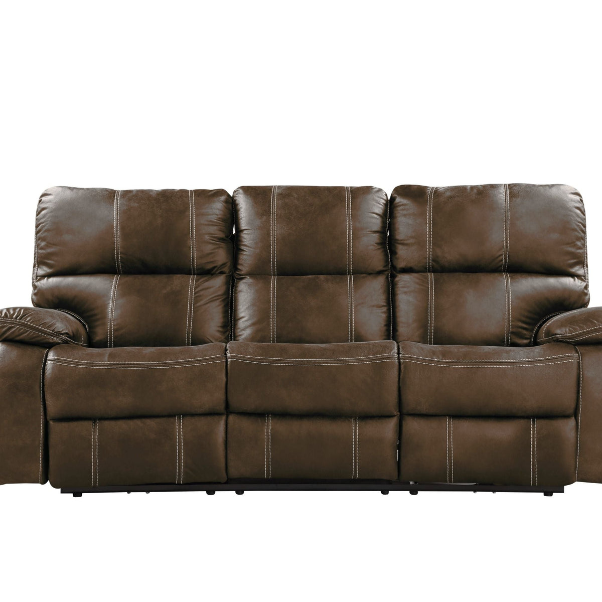HouseOfZazla brown leather reclining sofa with visible contrast stitching on Tampa Home & Garden Store