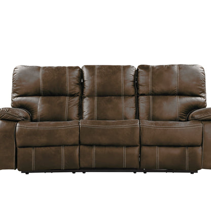 HouseOfZazla brown leather reclining sofa with visible contrast stitching on Tampa Home & Garden Store
