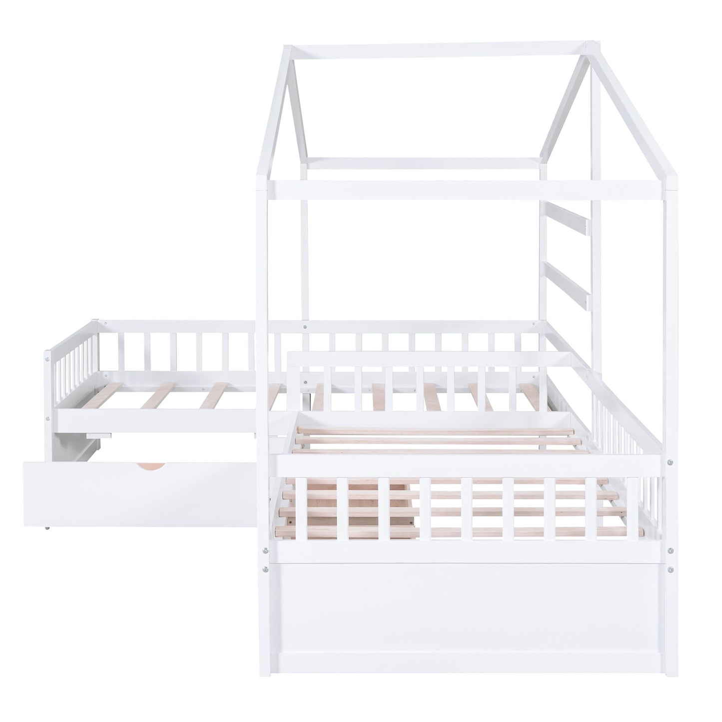 L shape white platform bed with 3 storage drawers, ladder, slatted base by HouseOfZazla on Tampa Home & Garden Store