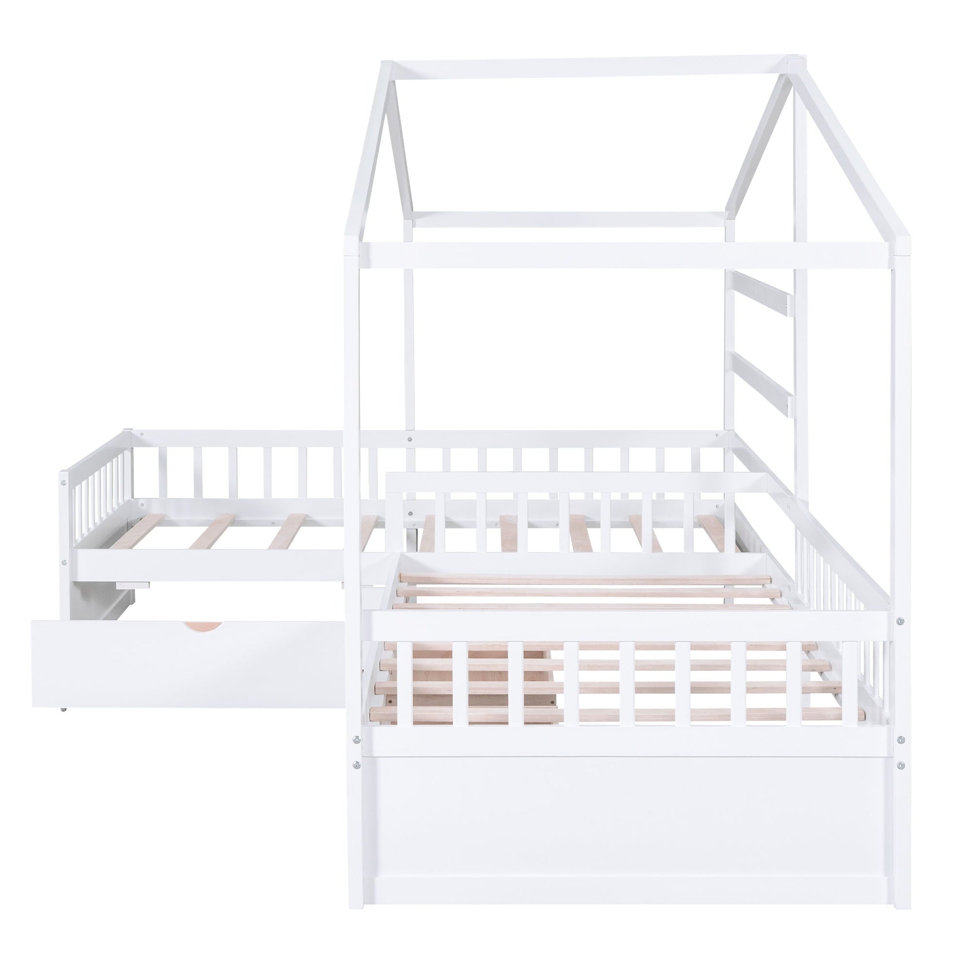 L shape white platform bed with 3 storage drawers, ladder, slatted base by HouseOfZazla on Tampa Home & Garden Store