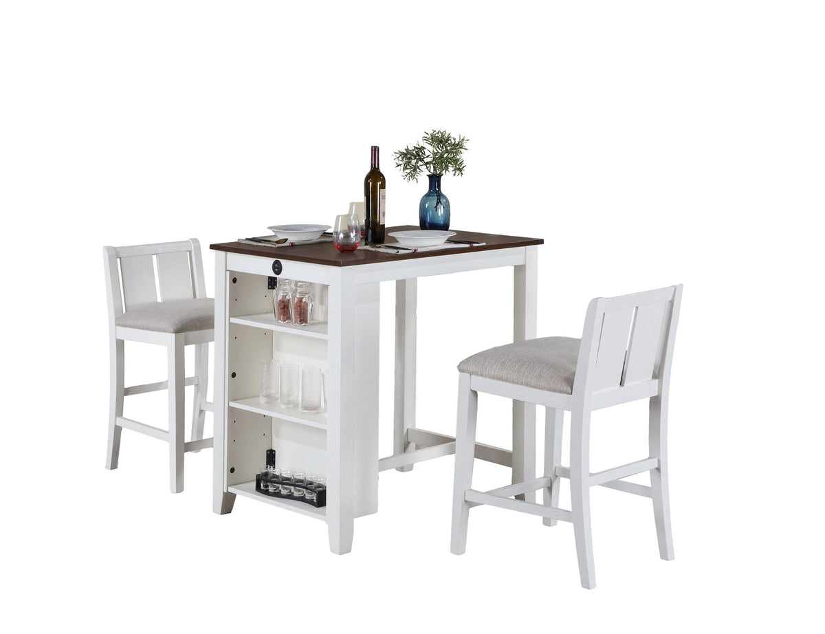 3 Piece Counter Height Dining Set white frame with dark brown top by HouseOfZazla on Tampa Home & Garden Store