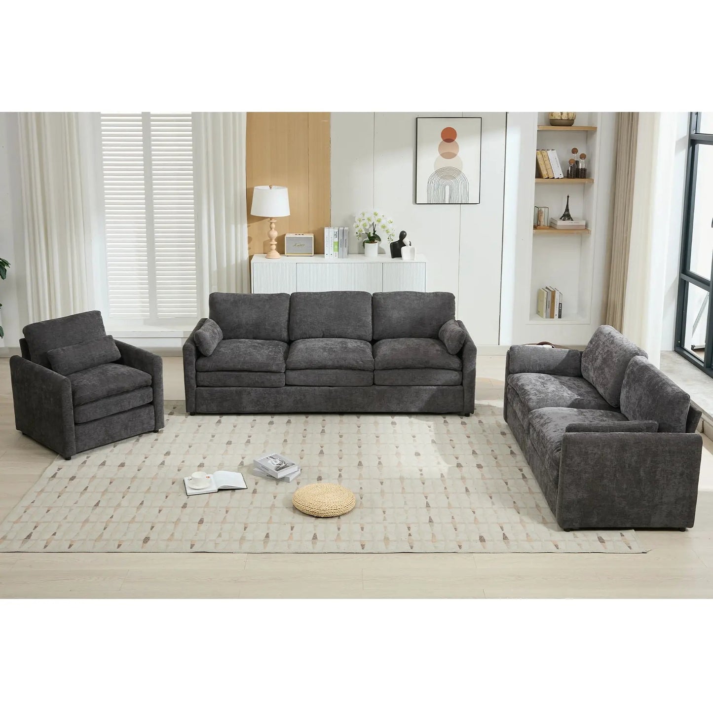Cozy Upholstered 3-Piece Living Room Set in dark gray fabric by Unique Piece Furniture on Tampa Home & Garden Store