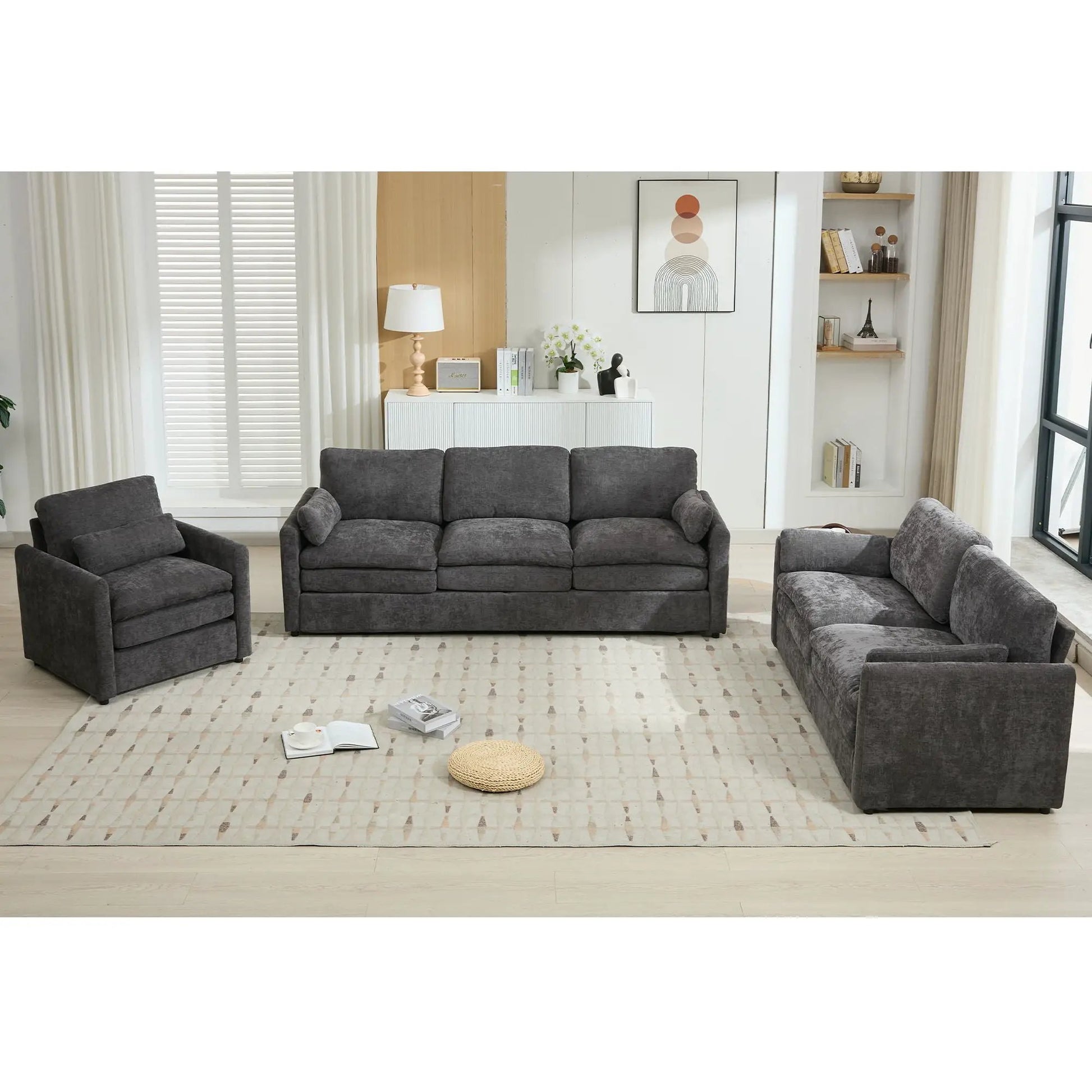 Cozy Upholstered 3-Piece Living Room Set in dark gray fabric by Unique Piece Furniture on Tampa Home & Garden Store