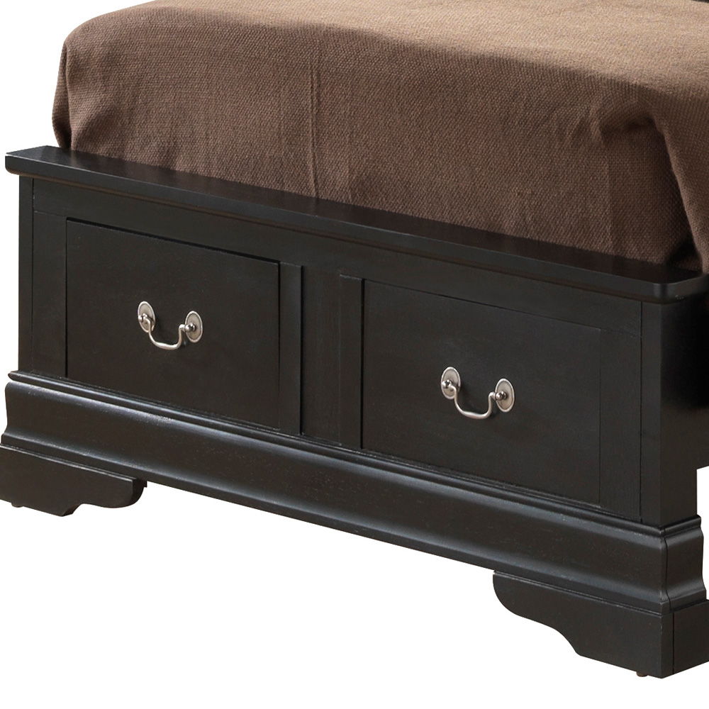 Upholstered Panel Sleigh Bed Design in black with two built-in storage drawers and silver handles on Tampa Home & Garden Store