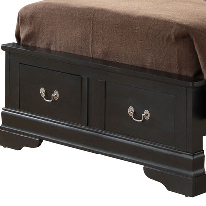 Upholstered Panel Sleigh Bed Design in black with two built-in storage drawers and silver handles on Tampa Home & Garden Store