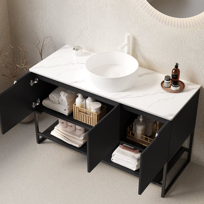 Tulio 48in bathroom vanity, sink and storage cabinet, black base, white marble countertop on Tampa Home & Garden Store