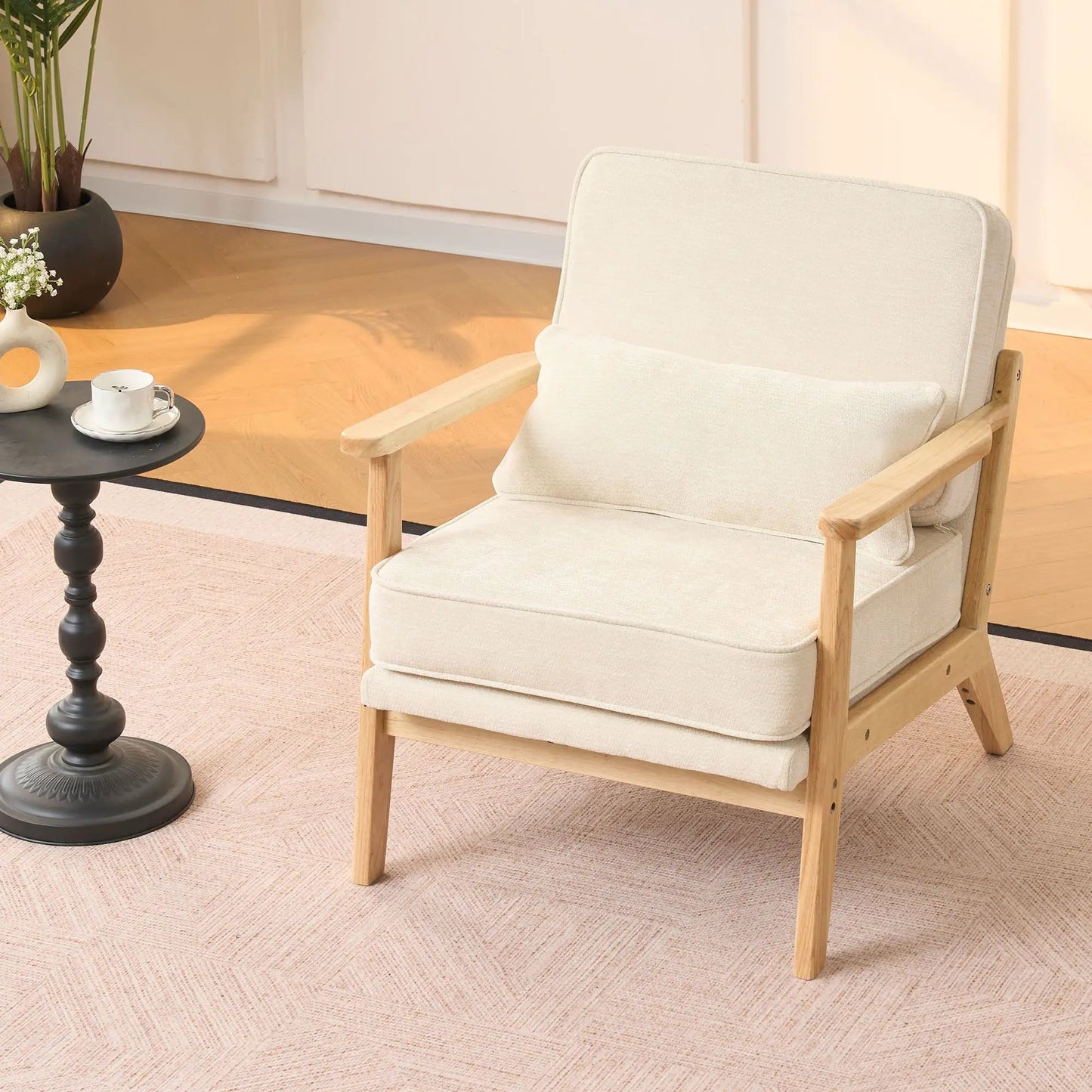 Living Room Chair with Lumbar Pillow Mid Century