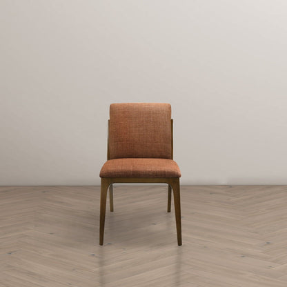 Elegant dining chair in beige-brown upholstered fabric with wooden legs on Tampa Home & Garden Store