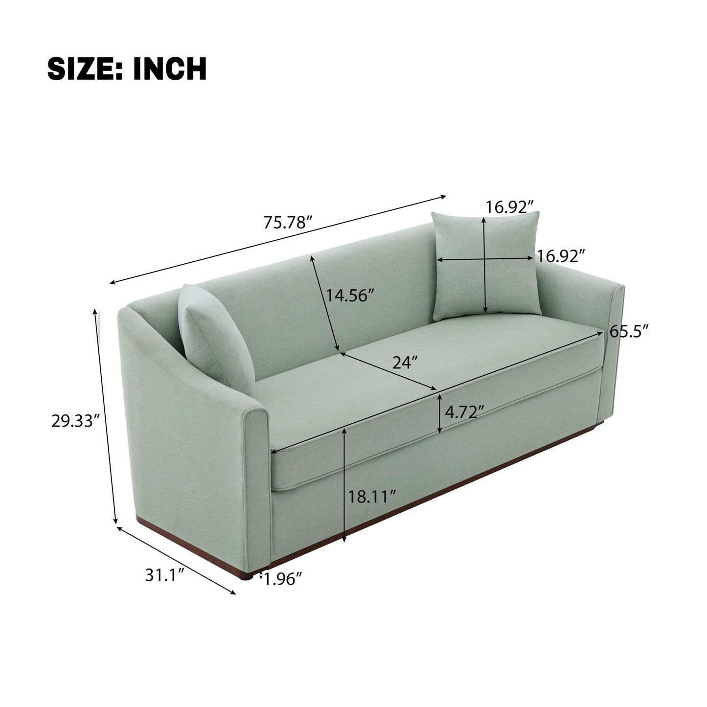 Modern 3 Seat Sofa With Chenille And Two Pillows