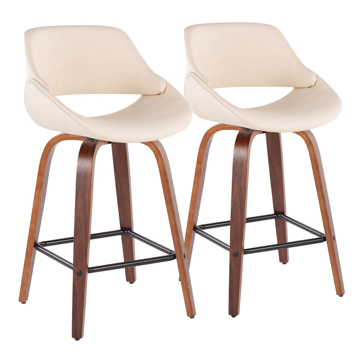 Fabrico mid-century modern counter stools set of 2 with beige upholstery and wood legs on Tampa Home & Garden Store